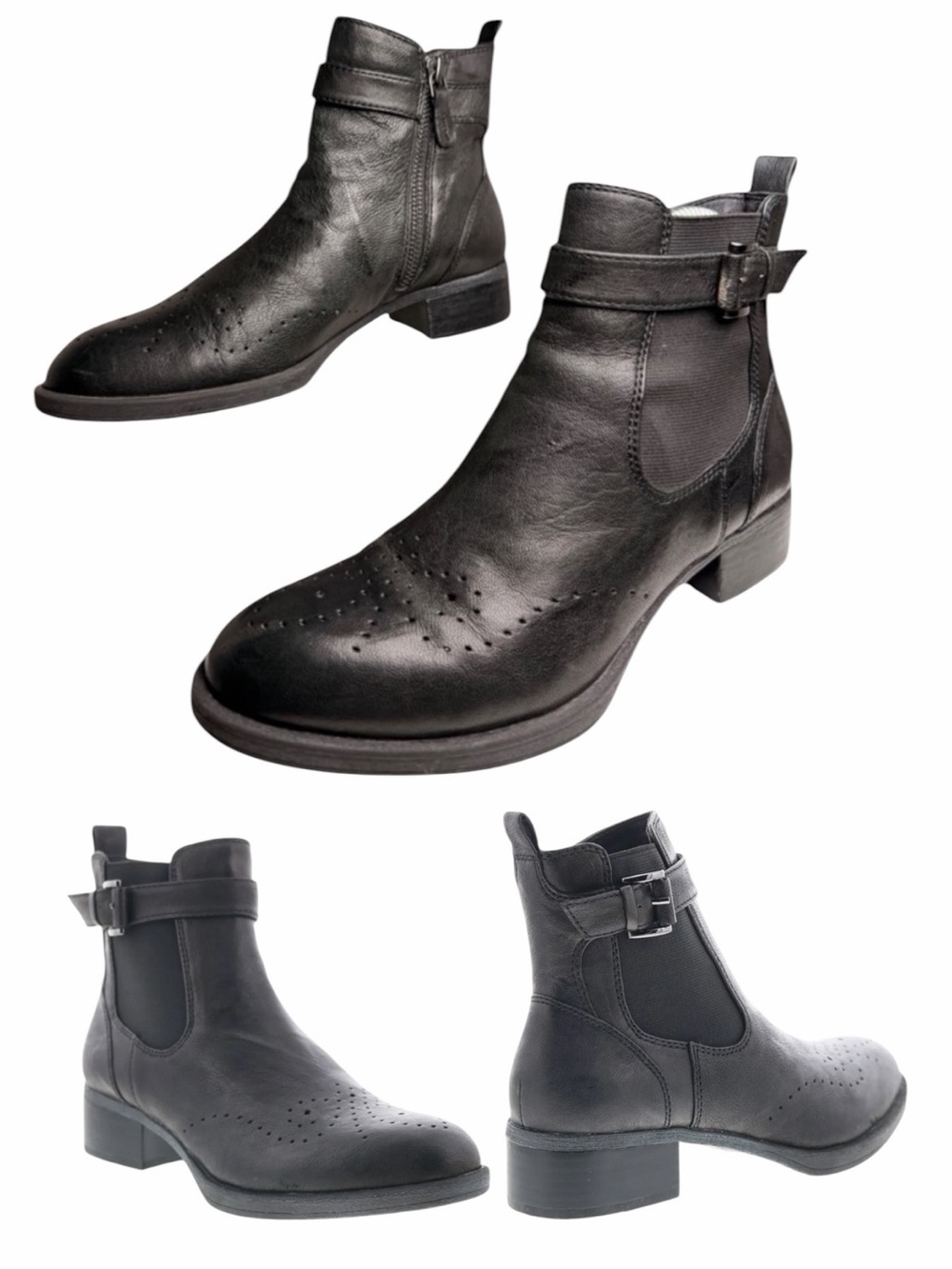 Johnston & Murphy Jeanette Black Leather Brogue Buckle Ankle Boots Size‎ 8